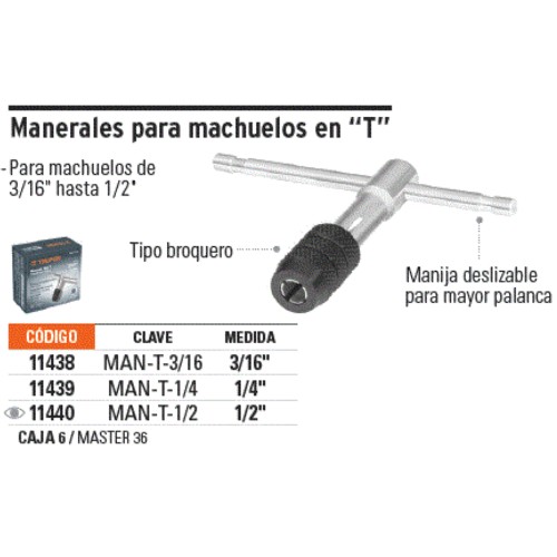 Manija porta macho M 4,7 "T" TRUPER 11438 MAN-T-3-16 nº