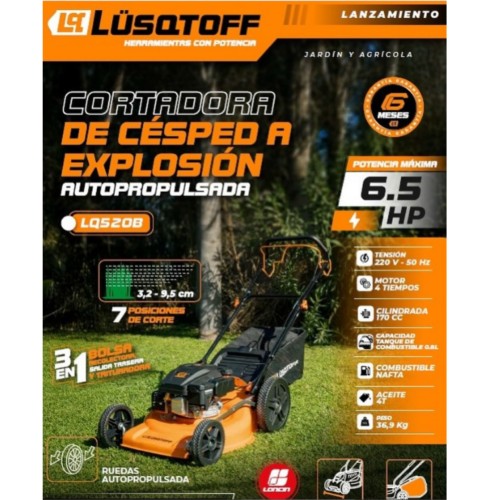 Cortacesped  autopropulsada explosión 4T 6,5HP 533mm c-bolsa 60lts 7pos LQ520B LUSQTOFF
