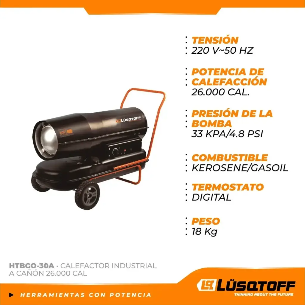 Calefactor industrial tipo cañon kerosene/gasoil 26000Kcal HTBGO-30A LUSQTOFF