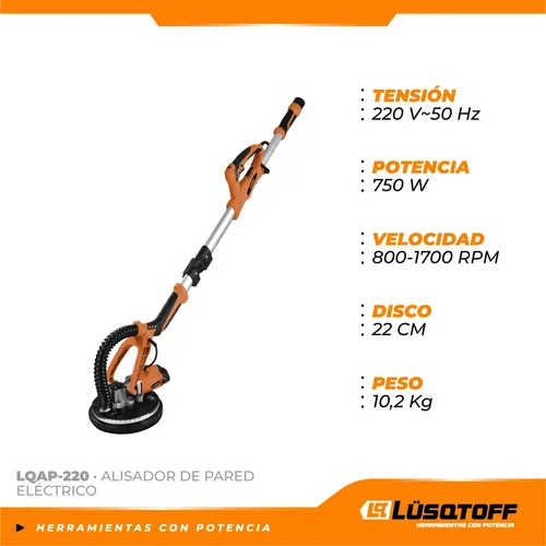 Lijadora alisador de pared  220mmD  750W  800/1700rpm con maletín LQAP-220 LUSQTOFF
