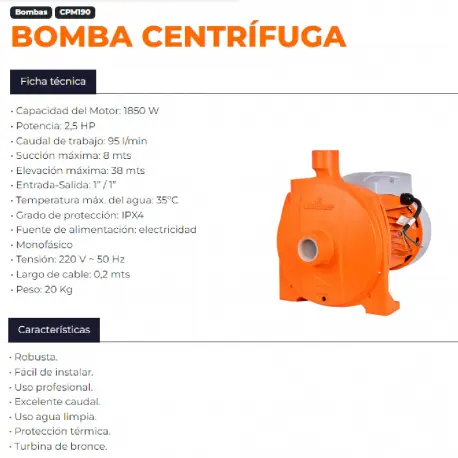 Bomba centrifuga   2,0HP 220V  6600L/h 38M CPM190 LUSQTOFF