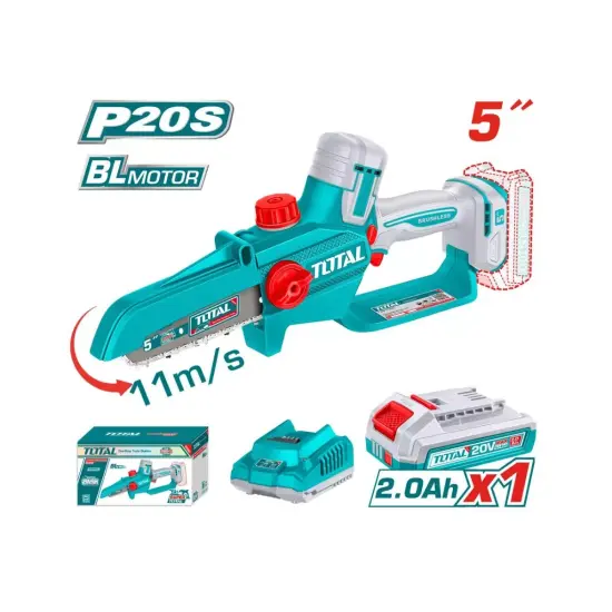 Motosierra inalambrica 125mm (5") 20V c-batería 2.0A y cargador BRUSHLESS TGSLI20561-4 V2VILC051 TOTAL 
