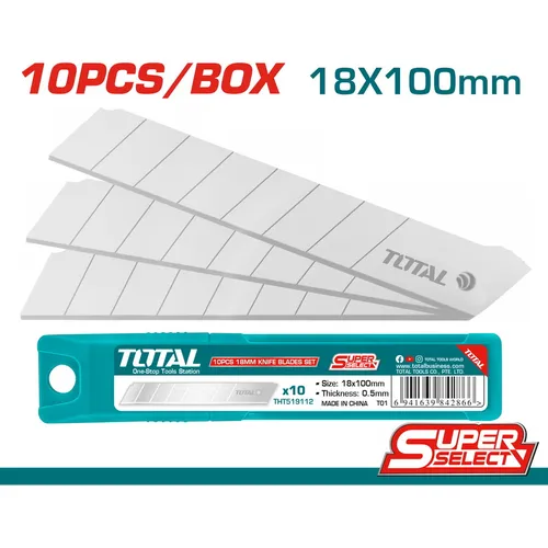 Cutter; Repuesto cuchilla  18mmA  100mmL 10 hojas ZHJ018110 THT519112 TOTAL