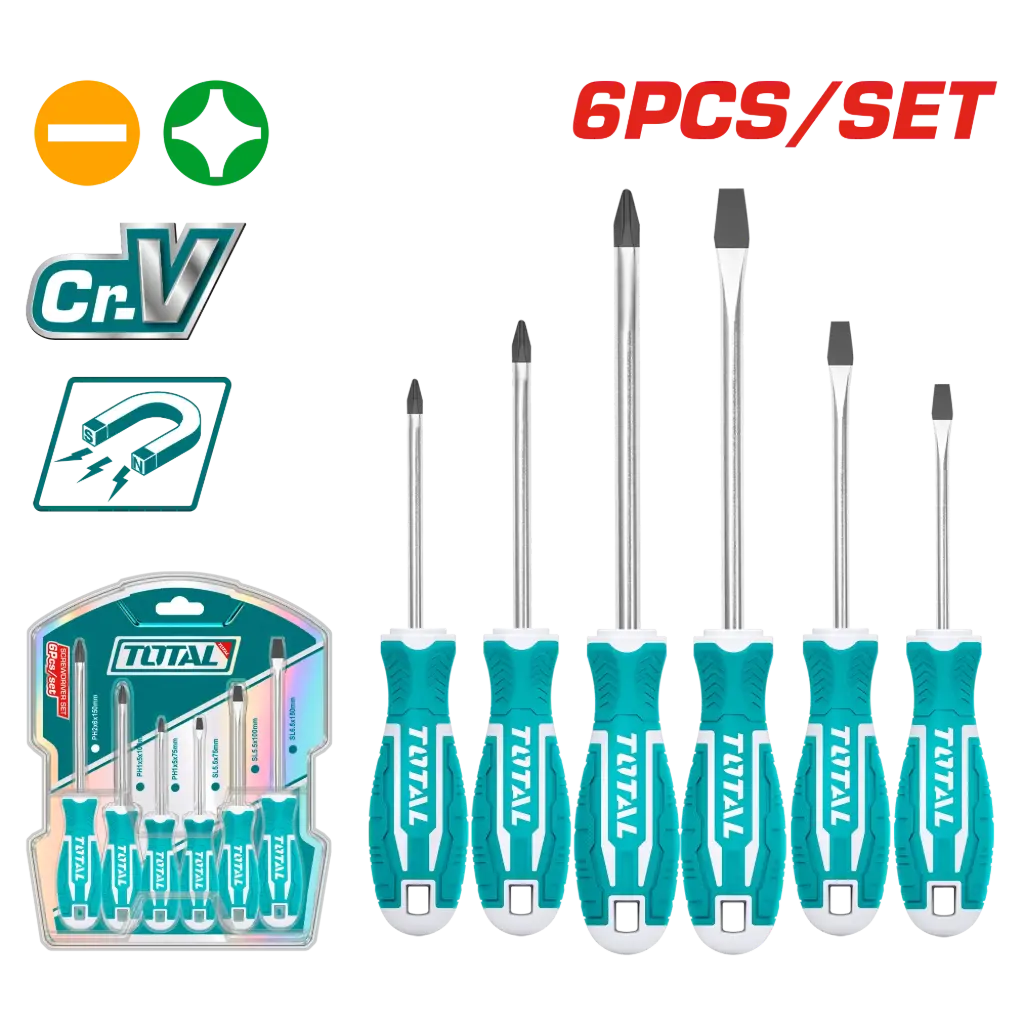 Juego de destornilladores 6 piezas 3p-plana + 3Philips THT250606 XDK000600 TOTAL