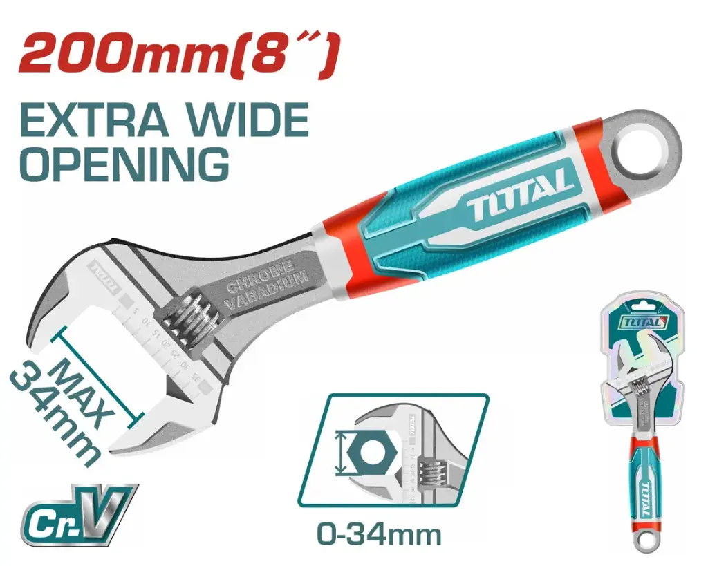 Llave ajustable francesa  200mmL man-goma THT101086 XLAI02000 TOTAL