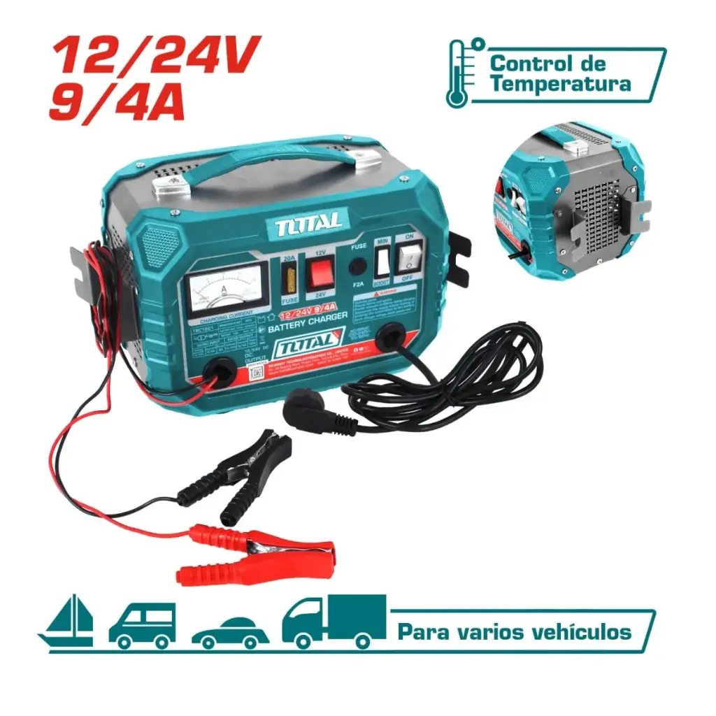 Cargador bateria auto camión 12-24V 9/4A TBC1601-4 WCA01224M TOTAL