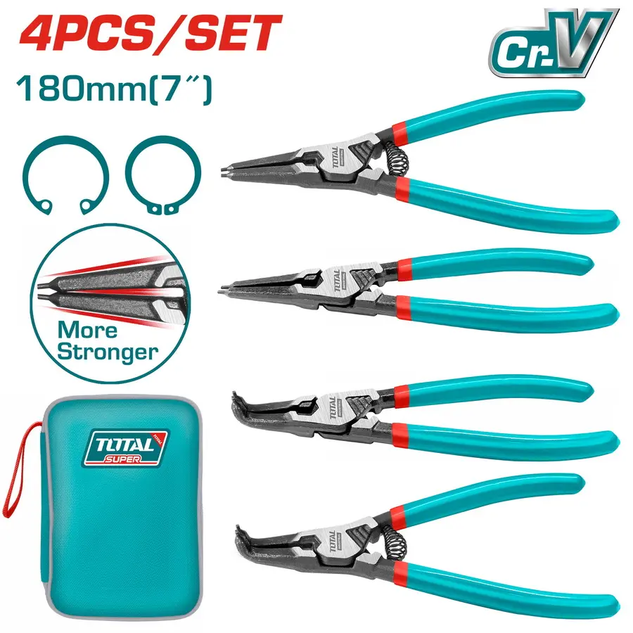 Kit juego de cuatro pinzas Seeger/seguer 180mm (7") INDUSTRIAL THTJ214042 XPK0S0410 TOTAL