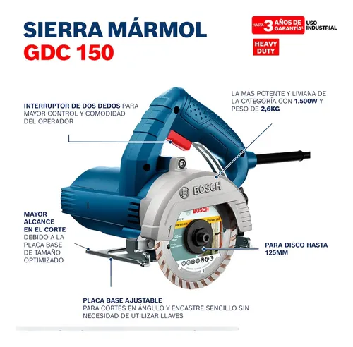 Sierra cortadora p-marmol 125mm (5")1500W c-2 discos GDC 150 TITAN 06015486H2 BOSCH