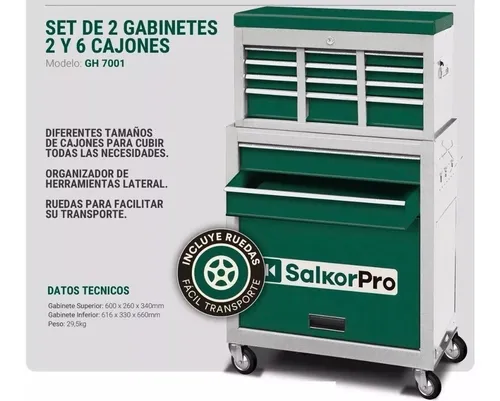 Carro gabinete porta herramientas 2en1 8 cajones 616x330x1100cm GH7001 SALKOR