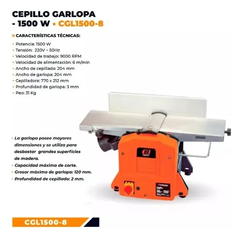 Garlopa de banco 1500W 204mmA p-3mm 31kG 220V CGL1500-8 LUSQTOFF
