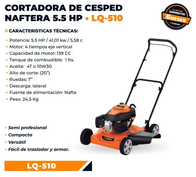 Cortacesped  a explosion 5,5HP 4T 508mm 139cc LQ-510 LUSQTOFF