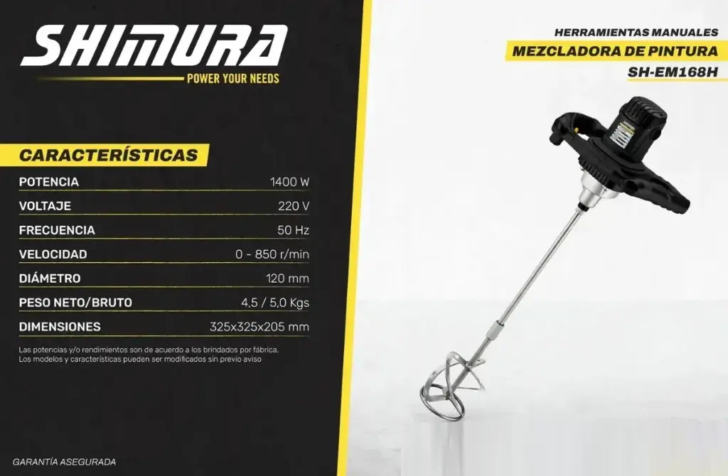 Mezclador de pintura yeso cemento 1400W profesional SH-EM168H SHIMURA