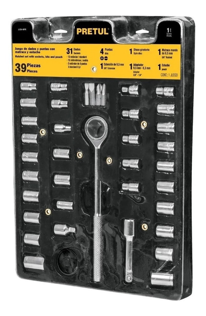 Juego de bocallaves 1/4"-3/8"  40p c-accesorios 23973 JUDA-40PB PRETUL By TRUPER