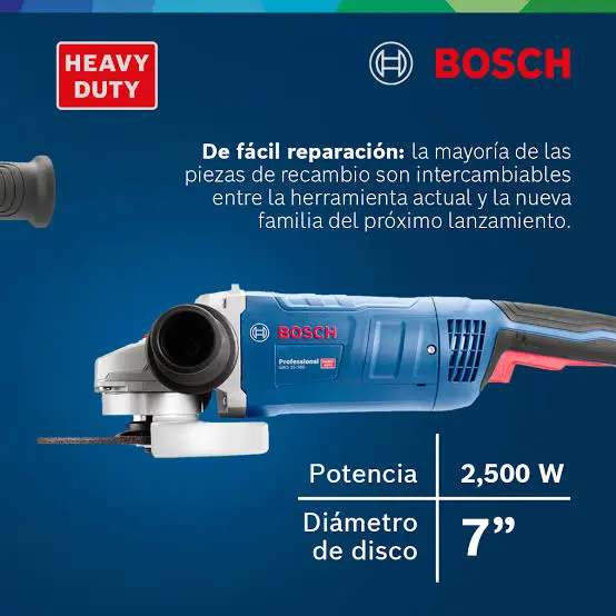 Amoladora angular 180mm (7") 2500W 220V hombre muerto Heavy Duty GWS 25-180DM 06018F30H0 BOSCH