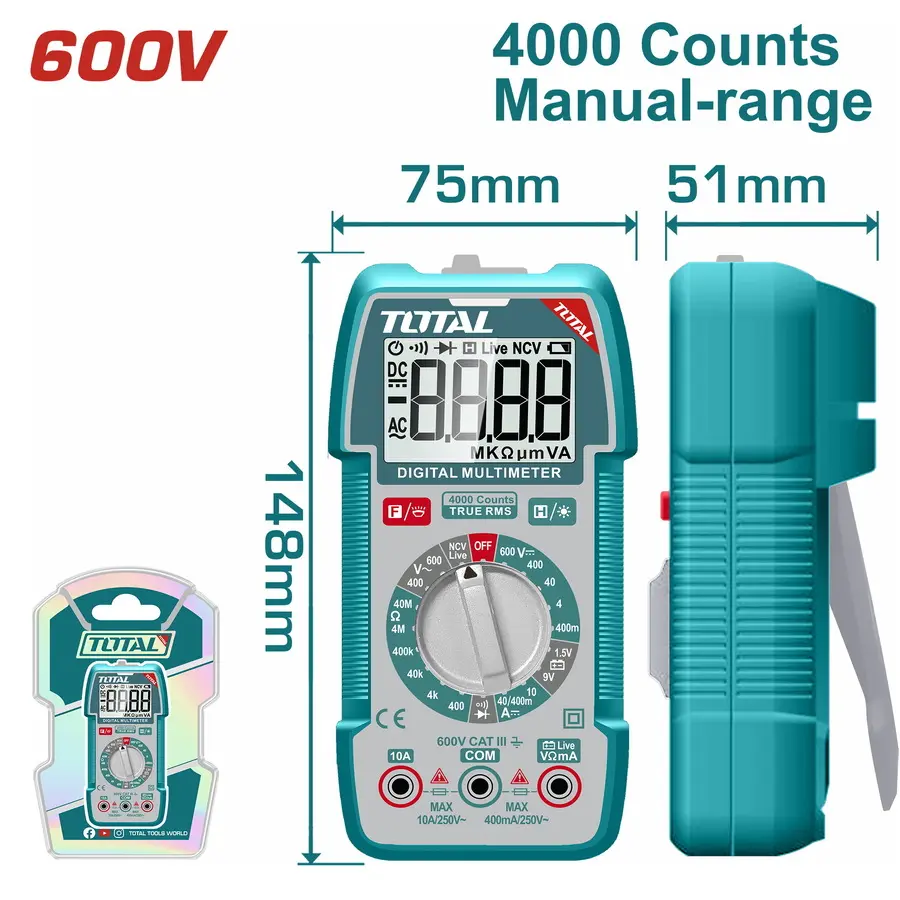 Tester digital  600V  4000 cuentas INDUSTRIAL TMT536002 XTS046001 TOTAL