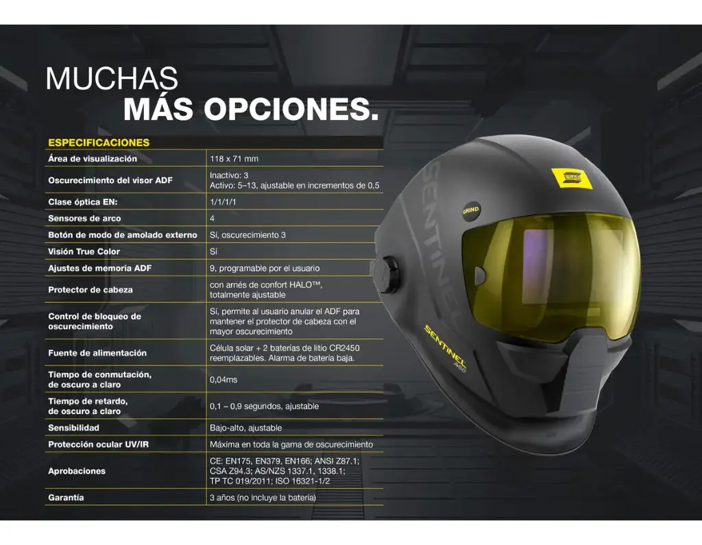 Careta máscara soldador fotosensible tono 3/13 digital SENTINEL A60 ESAB