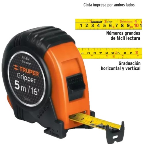 Metro en cinta 5M profesional engomada metalica FH-5M 102664 14578 TRUPER