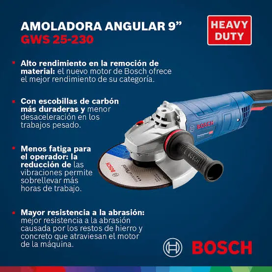 Amoladora angular 230mm (9") 2500W 220V hombre muerto Heavy Duty GWS 25-230DM 06018F41H0 BOSCH