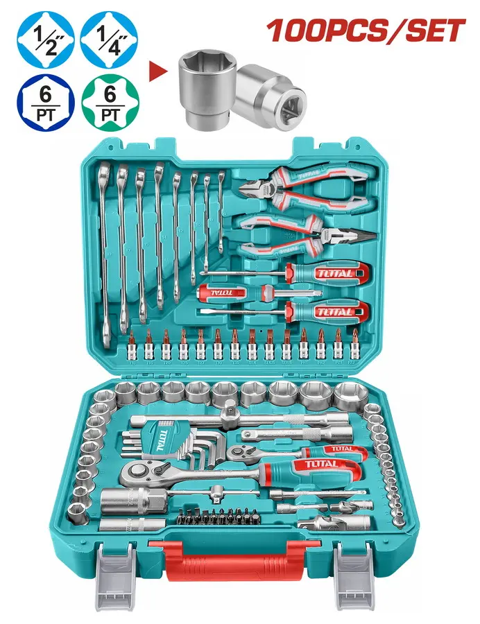 Set bocallaves Herramientas Jgo 100 piezas XCH010000 THKTHP21006 TOTAL