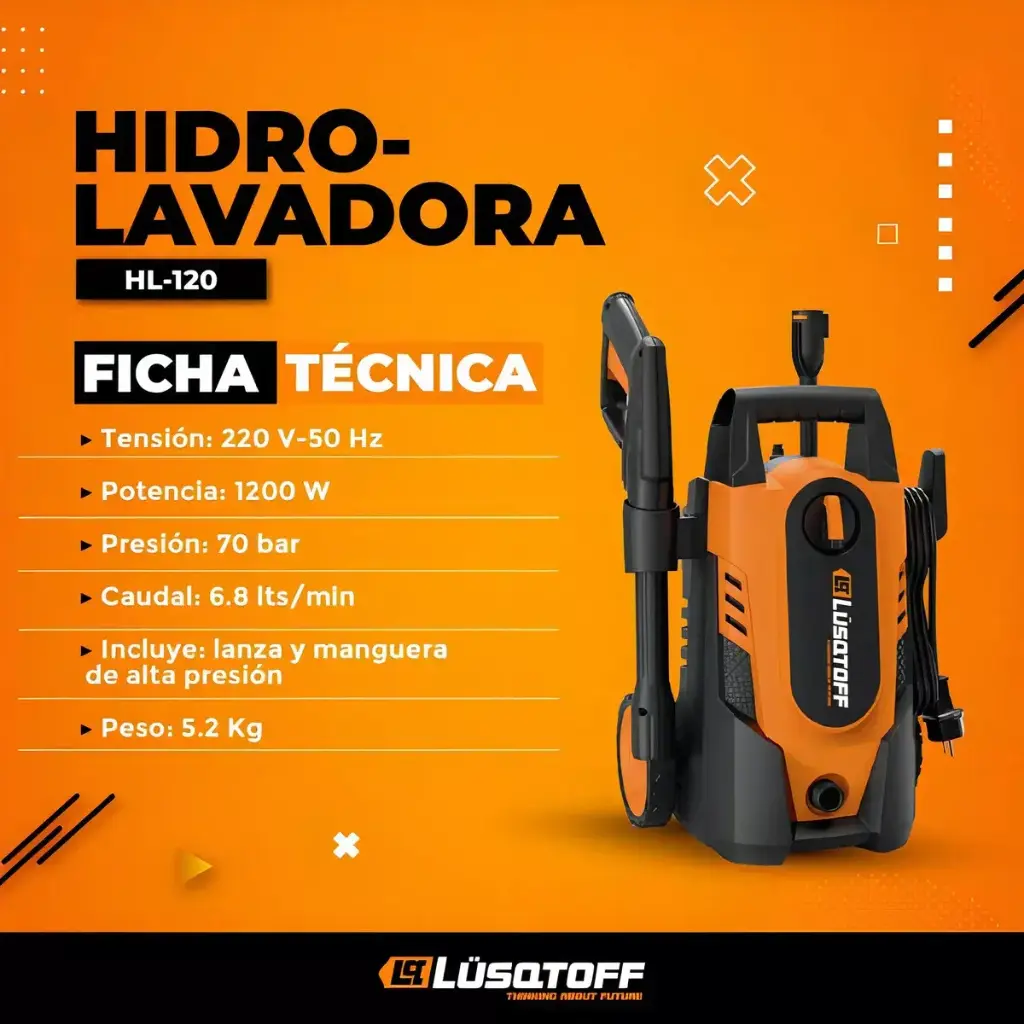 Hidrolavadora   105Bar 1200W  6,8L/min 220V HL-120 LUSQTOFF
