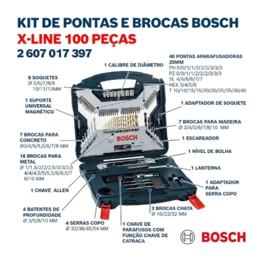 Juego mechas varias 100piez c-puntas X-Line 2607017397 BOSCH