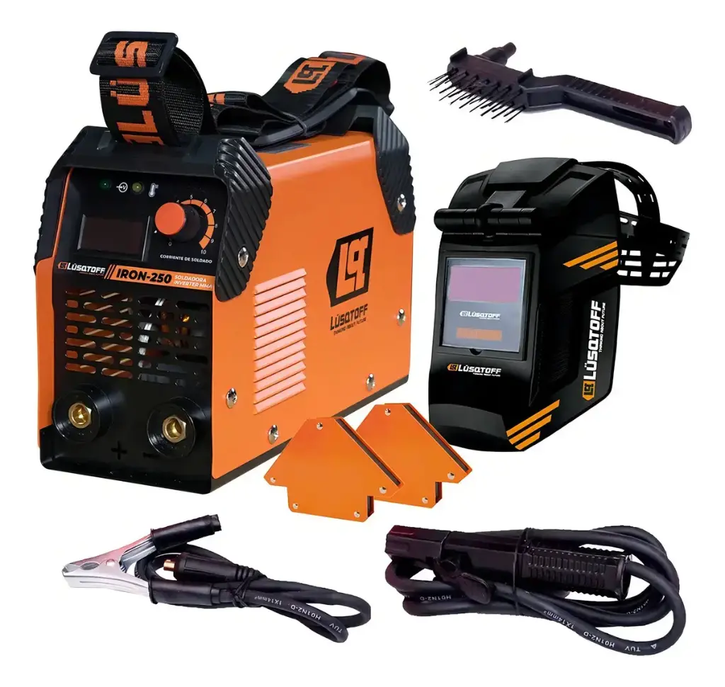 Soldadora Inverter   180A 220V @40% + máscara fotosensible + 2 escuadras MEGAIRON250 LUSQTOFF