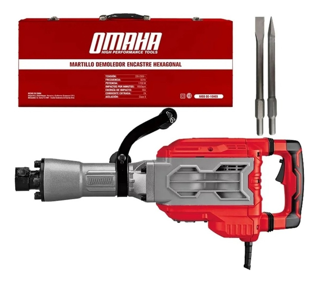 Martillo demoledor 1700W 1850gpm 60J OMAHA Martillo demoledor DE-16HEX nº
