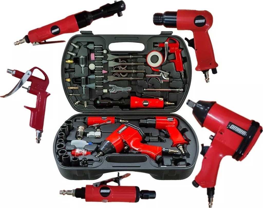 Kit neumática Llave impacto 1/2" + Amoladoras rectas + Martillo + Pistola + Acc LXK-01 OMAHA