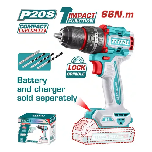 Taladro-ator Percutor 20V 13mm 66nm BRUSHLESS SOLO TIDLI206681 V2VITI241 TOTAL