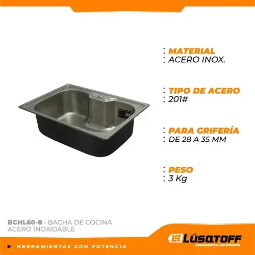 Bacha cocina inoxidable doble BCHL60-8 LUSQTOFF