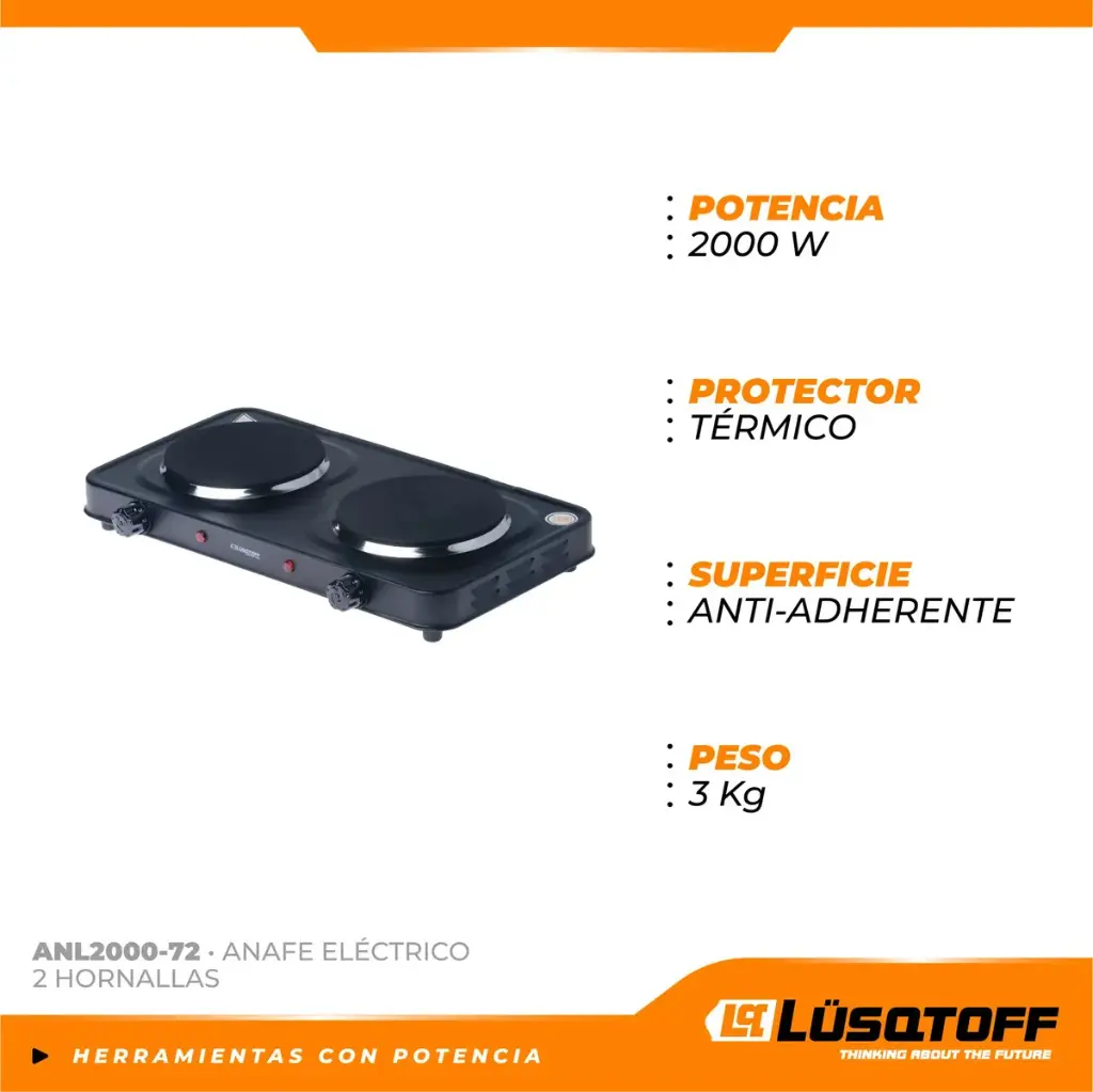 Anafe eléctrico 2 hornallas 2000W ANL2000-72 LUSQTOFF