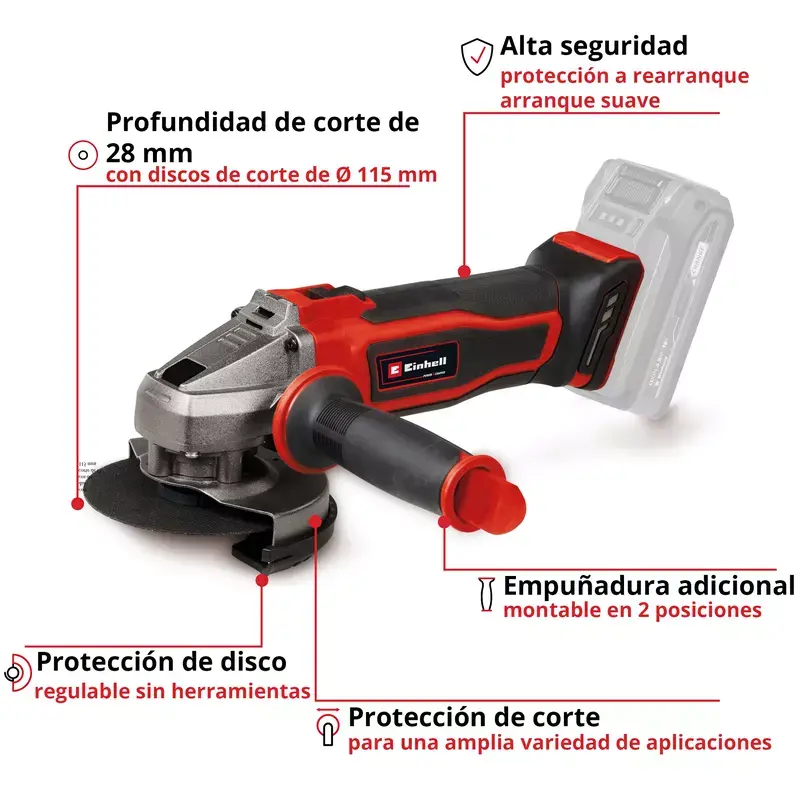 Amoladora angular a bateria D115 (4.1/2") 18V TE-AG 18/115-2 Li - Solo 4431166 EINHELL