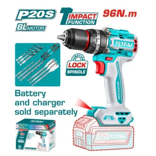 Taladro-ator Percutor inalambrico 20V 96NM 2000 rpm INDUSTRIAL BRUSHLESS SOLO TIDLI209685 V2VITI301 TOTAL