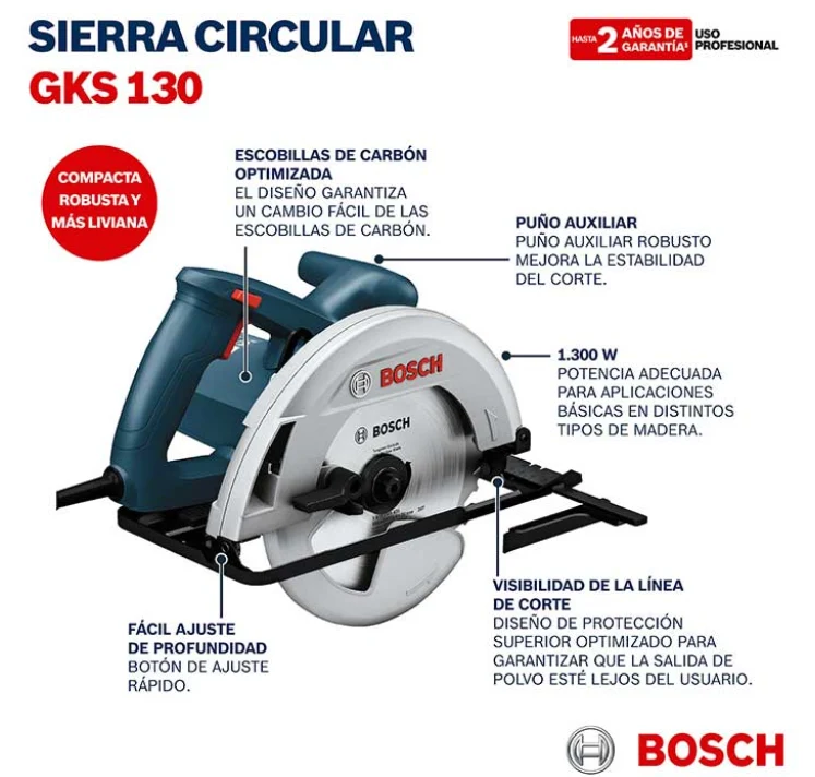 Sierra circular  184mmD (7.1/4") 1300W  6000rpm GKS130 06016C30H0 BOSCH