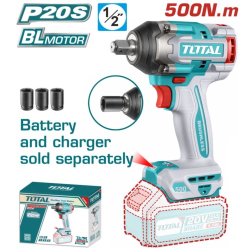 Llave impacto 1/2" 20V 500nm BRUSHLESS SOLA TIWLI20501 V2VILI210 TOTAL