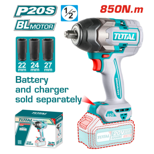 Llave impacto 1/2" 20V 850nm BRUSHLESS SOLA TIWLI20851 V2VILI250 TOTAL