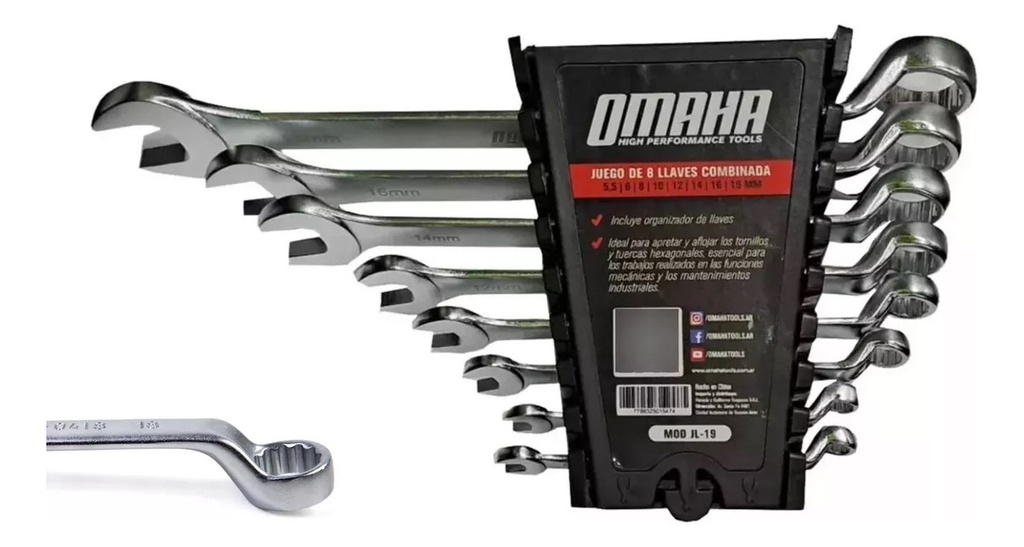 Juego de llaves combinadas 8pcs 5,5 a 19 + estuche JL-19 OMAHA