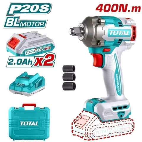 Llave impacto 1/2" 20V 400Nm BRUSHLESS Maletín 2 baterías TIWLI2040-4 V2VILI205 TOTAL