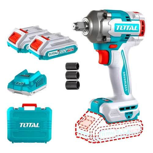 Llave impacto 1/2" 20V 400Nm BRUSHLESS Maletín 2 baterías V2VILI205 TIWLI2040-4 TOTAL