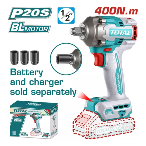 Llave impacto 1/2" 20V 400Nm BRUSHLESS + 3 tubos Sola TIWLI20401 V2VILI204 TOTAL