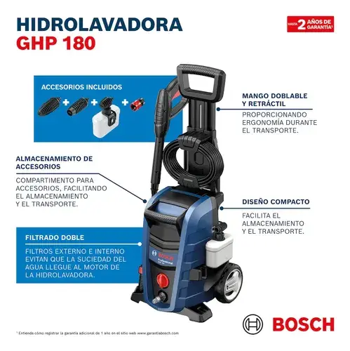 Hidrolavadora 125Bar 240L/h bomba 3 cilin Profesional GHP 180 0600910CH0 BOSCH