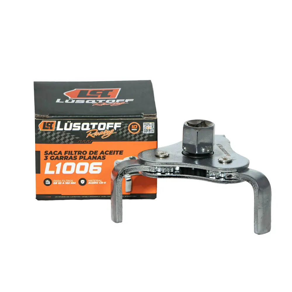 Extractor de filtros de aceite 3 garras PLANAS regulable 60-100mm enc 3/8-1/2 y 21mm L1006 LUSQTOFF