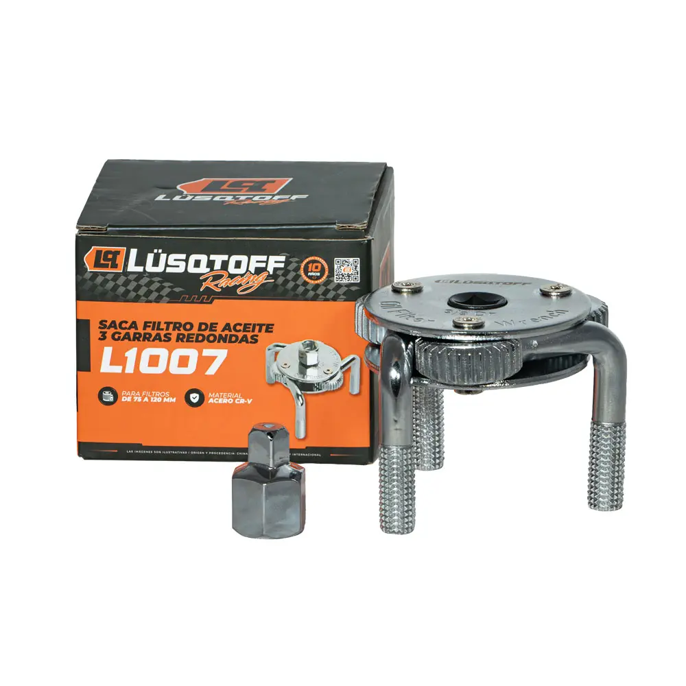 Extractor de filtros de aceite 3 garras REDONDAS regulable 65-120mm enc 3/8-1/2 y 21mm L1007 LUSQTOFF