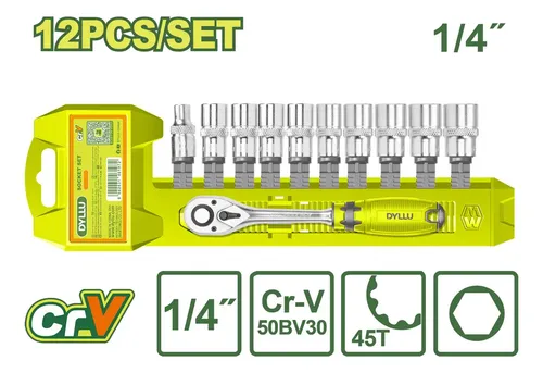 Set de Llave Crique y Bocallaves 1/4" 12 Pcs DTST4212 DMSECB412 DYLLU