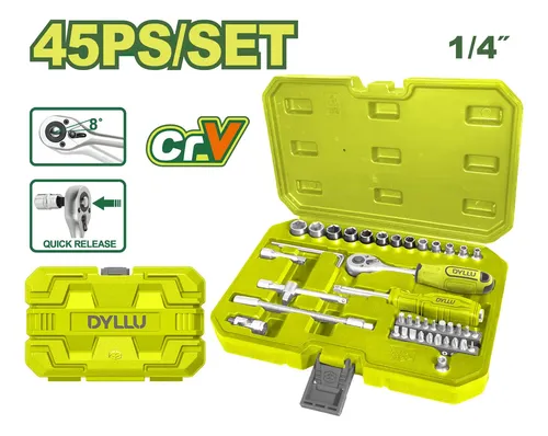 Set de llave crique y bocallaves 1/4" 45 Pcs CR-V DTST4D45 DMSECB445 DYLLU