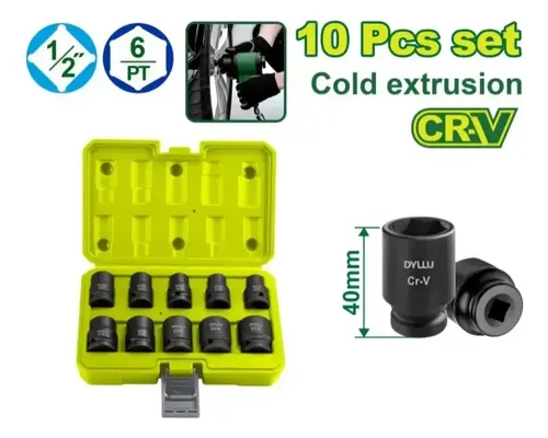 Set juego de bocallaves de alto Impacto 1/2" 10 Pcs DTMS1D01 DMSEBI210 DYLLU