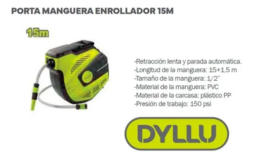 Porta manguera enrollador automático 15m+1,5mts DTVZ1515 DMPJPM150 DYLLU