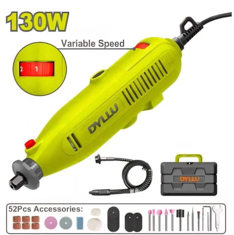 Minitorno 130w + maletín 52 accesorios c-tripa eje flexible DTRY1D131-4 DEGRMI130 DYLLU