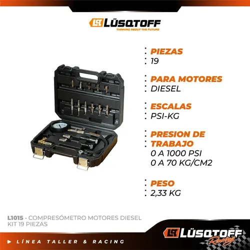 Compresometro p-motores diesel KIT 19 piezas L1015 LUSQTOFF
