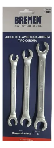 LLAVE BOCA ABIERTA TIPO CORONA EN JUEGO x 3Pzs (8 a 13mm) 8108 BREMEN